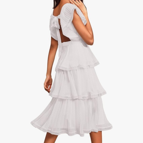 White Tiered Dress with open tie back - Picture 2 of 3